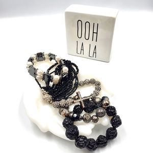 Black Beads & Sparkle Stretch Bracelet Bundle - 5 Unique Pieces